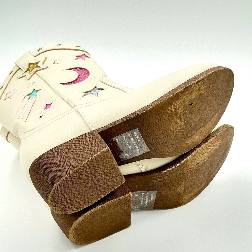 Jellypop Girls Size 4 Boots Cream Glitter Star Moon Veronika Kids